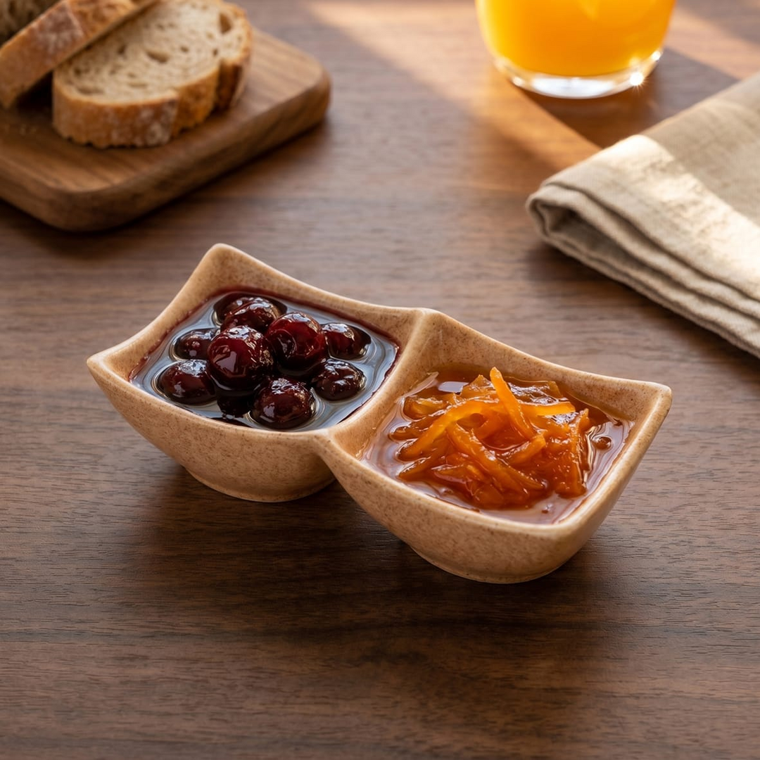 اردوخوری چینی 2 خانه مربعی کرم ری اکتیو بن سای مدل 