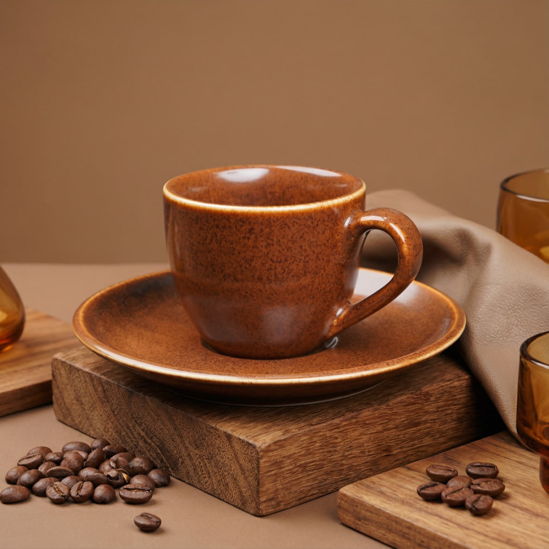 سرویس چینی قهوه خوری 4 پارچه قهوه‏‌ای پوینت کالر